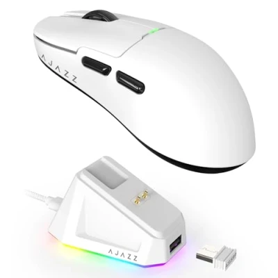 Abbildung von MAGIC REFINER X AJAZZ AJ159P Kabellose Gaming Maus Mit Magnetischem RGB Ladedock, Für Kabelgebundene PCs 2.4G/USB C, PAW3395 Sensor, 6 Einstellbare DPI Bis Zu 26000 PC/Mac Weiß