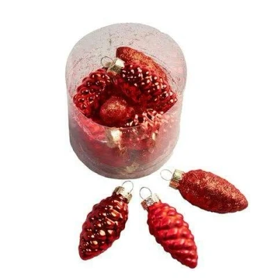 Abbildung von Hochwertige Glas Zapfen zum Hängen &amp; Dekorieren 6cm 12er Set Glaszapfen/Zapfenhänger Christbaumschmuck/Tischdeko Weihnachten (Rot)