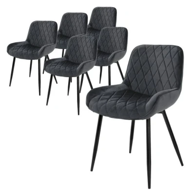 Abbildung von ML Design 6er Set Esszimmerstühle Esszimmerstuhl mit Rücken und Armlehnen, Anthrazit, Samt Sitzfläche, Metallbeine, Küchenstühle Küchenstuhl Wohnzimmerstühle Wohnzimmerstuhl Polsterstuhl Stühle