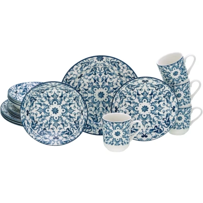 Abbildung von CreaTable, 16477, Serie Fresco Blau, 16 teiliges Geschirrset, Kombiservice aus Steingut