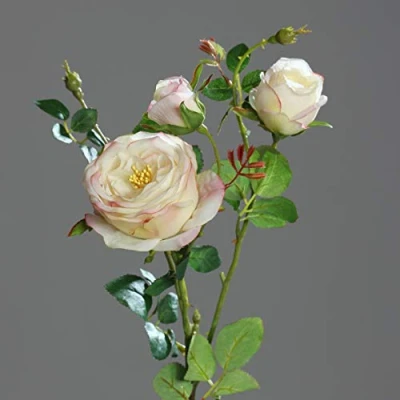 Abbildung von mucplants *Premium* Rosenzweig 60cm pink Creme Kunstblumen künstliche Rose Seidenblumen
