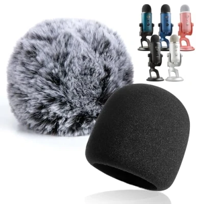 Abbildung von YOUSHARES Yeti Pop Filter für Blue Mikrofon, Schaumstoff Windschutzscheibe mit Dead Cat Mikrofonabdeckung Mic und Pro USB 2 Stück