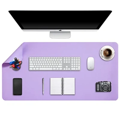 Abbildung von DOBAOJIA Große Schreibtischunterlage, Schreibtischmatte, Desk Pad, Schreibtischschutz, Schreibblock, für Laptop/Tastatur/Maus, Doppelseitige Verwendung PU Leder Wasserdicht 90 x 43cm(Violett/Violett)