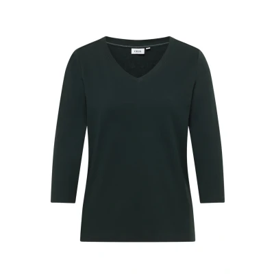 Abbildung von Cecil Basic Vneck Langarmshirt, Damen, Größe: Large, Grün