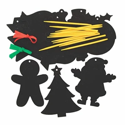 Abbildung von Baker Ross FC200 Kratzkunst Weihnachtsdekorationen 12er Pack, Set für Kinder zum Basteln und Verschenken