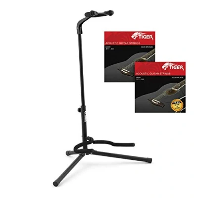 Abbildung von TIGER Universal Gitarrenständer und 2 Packungen Akustikgitarrensaiten