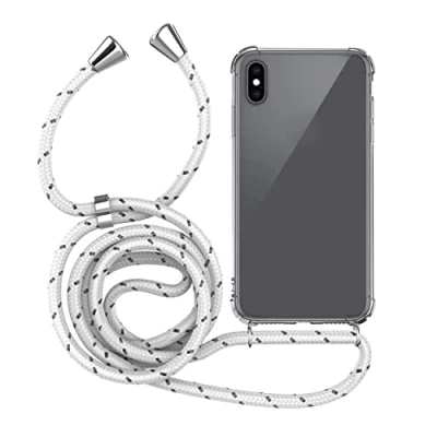Abbildung von MyGadget Handykette für iPhone XS Max [ TPU Hülle mit verstellbaren Band ] Handyhülle Handyband zum Umhängen Kordel Schnur Case Schutzhülle Weiß Muster
