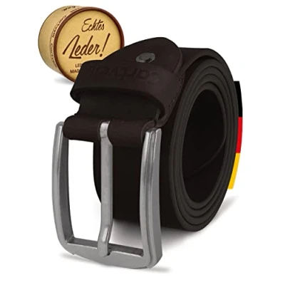 Abbildung von Cartvelli Herren Ledergürtel Dunkelbraun 130cm Made in Germany 40mm Echt Leder Gürtel Schnalle Silber Herrengürtel Vollleder Jeansgürtel BS19db 130