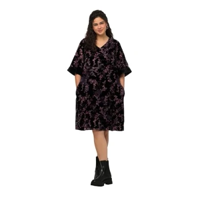 Abbildung von Ulla Popken Vausschnitt 3/4ARM Freizeitkleid, Damen, Größe: 42/44, Marine