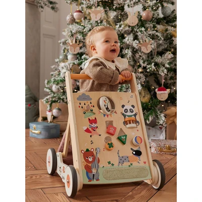 Abbildung von VERTBAUDET Faltbarer Laufwagen mit fröhlichen Tieren, aus Holz, FSC®