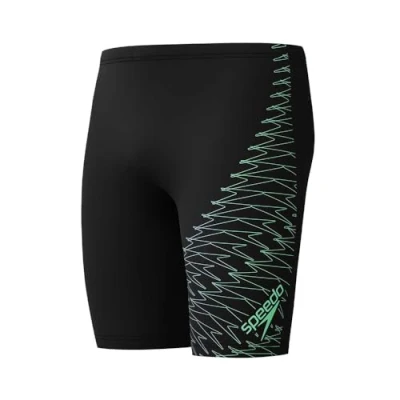 Abbildung von Speedo Herren Gala Lagenschwimmhose mit Logo Schwimmtraining Hochentwickeltes Material Sportliches Design Schwimmbekleidung, Schwarz/Alfalfa Green, 30