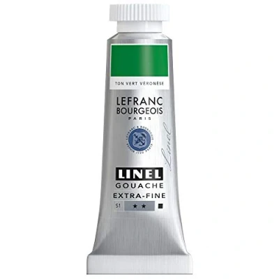 Abbildung von Lefranc &amp; Bourgeois 301200 Linel Gouache extrafeine und geschmeidige Wasserfarben mit maximaler Farbintensität, Leuchtkraft für streifenfreien Auftrag, 14ml Tube Veronesergrün Farbton