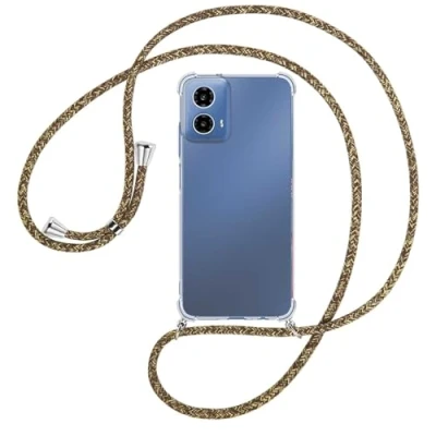 Abbildung von mtb more energy® Handykette kompatibel mit Motorola Moto G34 5G braun+beige/Metallteile: Silber Smartphone Hülle zum Umhängen TPU Case