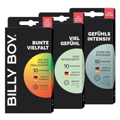 Abbildung von Billy Boy Einhand Kondome Bunte Vielfalt Viel Gefühl Gefühlsintensiv 3 x 10 Stück Ausprobierset, 30 St., Stück,