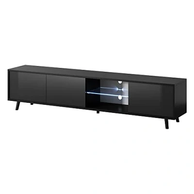 Abbildung von Selsey Galhad TV Lowboard Schwarz Matt/Schwarz Hochglanz mit weißer LED Beleuchtung 175 cm breit