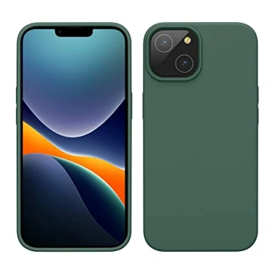 Abbildung von kwmobile Hülle für das iPhone 14 dünnes Silikon Handy Case stoßfeste Handyhülle mit weicher Oberfläche unterstützt kabelloses Laden Tannengrün