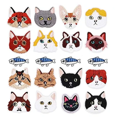 Abbildung von Woohome Katze Set und Fisch Patches Zum Aufbügeln, 20 Stück Patch Sticker für Kleidung Blumen Aufnäher Applikation Flicken Aufbügeln Kinder DIY T Shirt Jeans