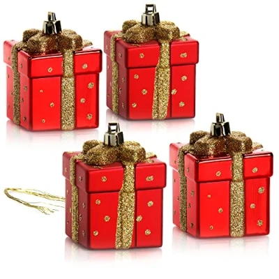 Abbildung von com four® 4X Christbaumanhänger Geschenk Weihnachtskugel Geschenkbox Christbaumschmuck in Form für die Weihnachtsbaum Dekoration bruchfester Baumschmuck