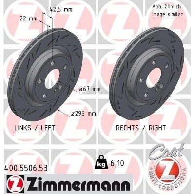 Abbildung von ZIMMERMANN 400.5506.53 Bremsscheibe 295 22 6/5 5 112 innenbelüftet, geschlitzt beschichtet MERCEDES BENZ: A Klasse, CLA Coupe, T modell