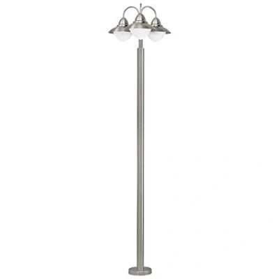 Abbildung von EGLO Außen Stehlampe Sidney, 3 flammige Außenleuchte, Standleuchte aus Edelstahl, Glas: Weiß, opal matt, Farbe: Silber, Fassung: E27, IP44