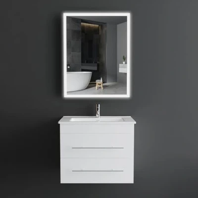Abbildung von Alpenberger Badezimmerschrank mit Spiegel Waschbeckenunterschrank Hängend 2 Schubladen Waschbecken Unterschrank Badspiegel Beleuchtung Badezimmer Set (Weiß, 60 cm breit)