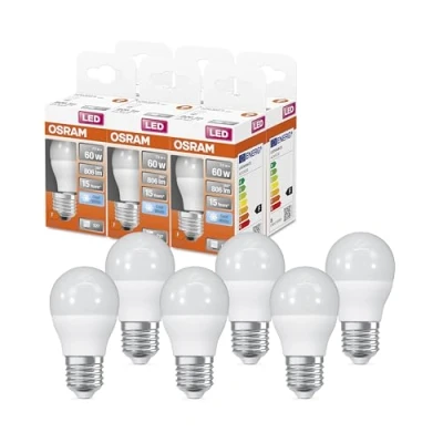 Abbildung von OSRAM LED Star Classic P60 Lampe für E27 Sockel, Tropfenform, FR, 806 Lumen, kaltweiß (4000K), Ersatz herkömmliche 60W Glühbirnen, nicht dimmbar, 6er Pack