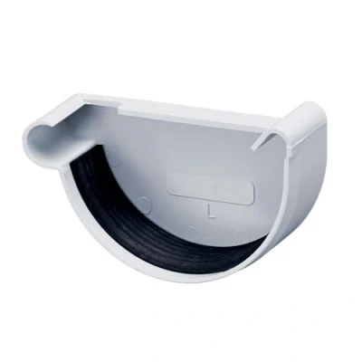 Abbildung von INEFA Dachrinnen Endstück halbrund, PVC NW150 / 150mm, links Grau Dachrinnenzubehör, einfache Steckmontage, Made in Germany