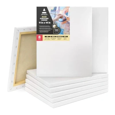 Abbildung von Arteza Premium Leinwand Keilrahmen, 28 x 35.6 cm, 8 bespannte 100% Baumwolle grundiert mit säurefreiem Titan Acryl Gesso, Leinwände für Acrylmalerei, Ölfarben &amp; nasse Kunstmedien