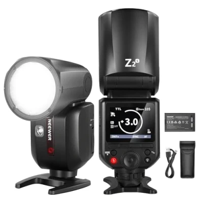Abbildung von NEEWER Z2 S 2,4G TTL Flash Rundkopf Blitzlicht Speedlite Kompatibel mit Sony, 76Ws 1/8000s HSS Blitz Upgraded UI, 2 Modellierlampen TTL/M Schnell TCM Schalter, 7,2V/3000mAh Akku 600 Voller