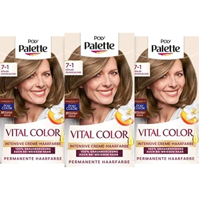 Abbildung von Poly Palette Vital Color Intensive Creme Haarfarbe 7 1 Kühles Dunkelblond (115 ml), natürlich aussehende &amp; langanhaltende Coloration, permanente Coloration für 100 % Grauabdeckung auch bei weißem Haar