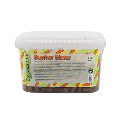 Abbildung von Eggersmann Lecker Bricks Bunter Eimer Belohnungsfuttermittel für Pferd Apfel, Banane, Karotte 3 kg