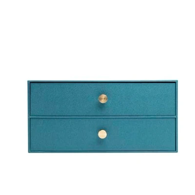 Abbildung von Exacompta 30603E Ablagebox Office By Me mit 2 Schubladen aus Recycling Karton für DIN A4+ Dokumente. Schubladenbox hoher Kapazität mehr Platz auf dem Schreibtisch Textileffekt Entenblau