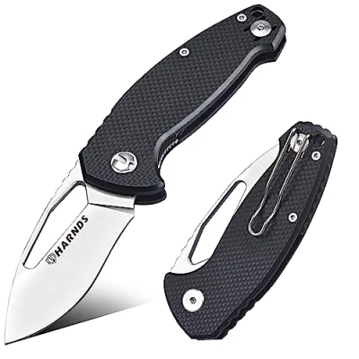 Abbildung von Harnds Seal Klappmesser, Klapp Taschen Messer mit 68mm Japan AUS 8 Stahl Klinge und Rutschfester G10 Griff,Einhandmesser Clip Klingenverriegelung fur Selbstverteidigung Outdoor (Schwarz)