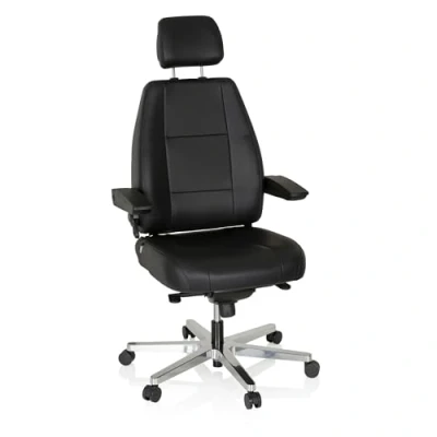 Abbildung von hjh OFFICE 608901 Arbeitsstuhl 24 Hours Leder Schwarz robuster Stunden Bürostuhl bis 150kg belastbar