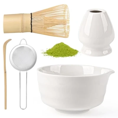 Abbildung von Gerbala 5 Stück Matcha Set, Whisk Tea Stylisches Matchas Set Mit Besen, Filtersieb, Schale, Chasen und Löffel, für Einsteiger (C)