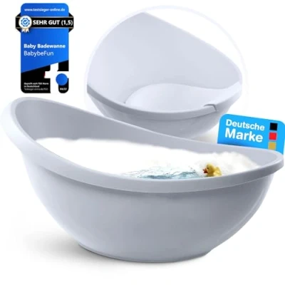 Abbildung von BabybeFun Baby Badewanne mit Badewanneneinsatz für Neugeborene [Testsieger] Rutschfeste Babybadewanne Babys und Kleinkinder [0 12 Monate] Babywanne Dusche Grau