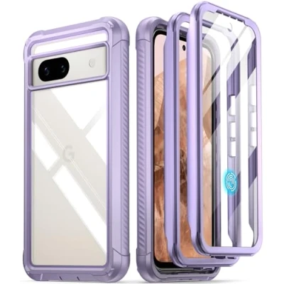 Abbildung von POETIC Guardian Hülle kompatibel mit Pixel 8A 5G (2024), integrierter Displayschutz [funktioniert Fingerabdruck ID], [2 Frontrahmen] Ganzkörper stoßfeste, robuste, Schutzhülle, Lila/Klar
