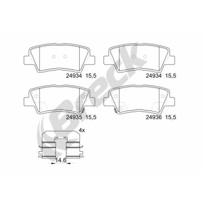 Abbildung von BRECK 24934 00 702 Bremsbelagsatz mit akustischer Verschleißwarnung HYUNDAI: Tucson, SONATA V, 6, SSANGYONG: Korando III SUV