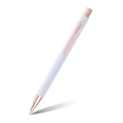Abbildung von Online Kugelschreiber Soft Metal, Druckkugelschreiber aus Aluminium, auswechselbare Großraum Mine, Schreibfarbe schwarz, dokumentenecht, White Rose mit Softtouch Feeling, Metallclip Rosegold
