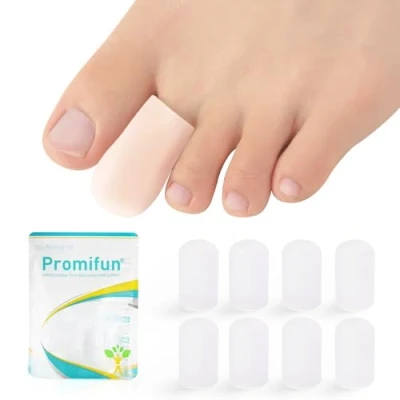 Abbildung von Promifun Silikon Zehenschutz 4 Paar Gel Zehenärmel Zehenkappen mit ätherischen Aloe Vera Ölen Zehenkissen zur Schmerzlinderung, bei Hühneraugen(Transparente Farbe + 4M)