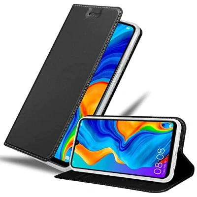 Abbildung von Cadorabo Hülle kompatibel mit Huawei P30 LITE aus Premium Kunst Leder Flip Klappbare Stoßfeste Magnetische [Standfunktion] [Kartenfächern] Cover für Tasche in Schwarz
