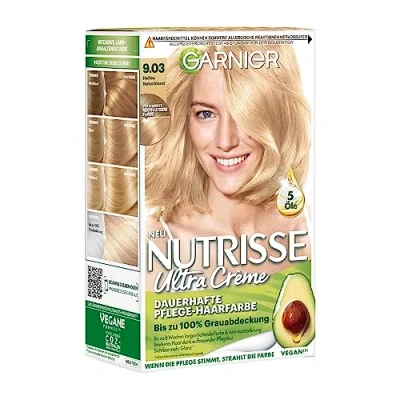 Abbildung von Garnier Nutrisse Dauerhafte Pflege Haarfarbe mit nährenden Fruchtölen, Coloration 8 Wochen Halt, Ultra Crème Tönung, 9.03 Helles Naturblond