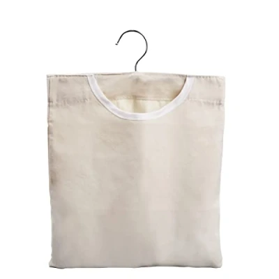 Abbildung von Yasmous Beutel Wäscheklammerbeutel mit Haken Tragbar Waschbar Klammerkorb aus Stoff Staubdicht Tasche Aufhängen Leinwand Wäscheklammer Organizer, Weiß, 33 x 26 cm