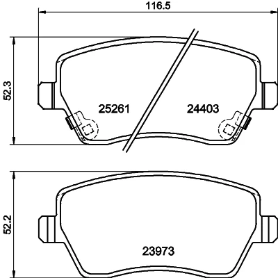 Abbildung von HELLA 8DB 355 015 981 Bremsbelagsatz mit akustischer Verschleißwarnung NISSAN: MICRA 5, Note II Hatchback, 4, RENAULT: Duster