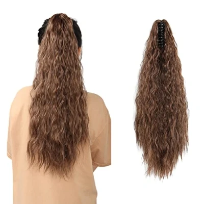 Abbildung von MEIRIYFA Braun Pferdeschwanz Extensions Ponytail Haarteil Clip in Synthetik Verlängerung Afro Lockige für Frauen 55 cm