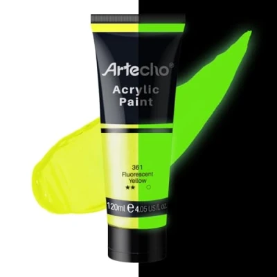 Abbildung von Artecho Acrylfarbe Leuchtfarbe Gelb 120 ml, Wasserfest und Lichtecht, Schnell Trocknend, für Leinwand, Holz, Stoff, Handwerk, Leder Stein.