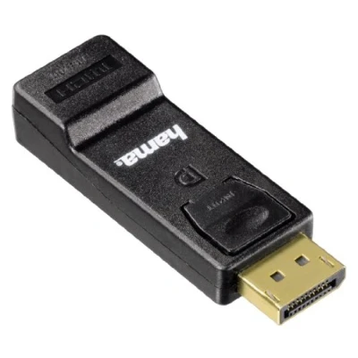 Abbildung von Hama DisplayPort zu HDMI Adapter, 4K Ultra HD, DP Stecker Buchse, ideal für Schnittstellen (Grafikkarte/Notebook), schwarz