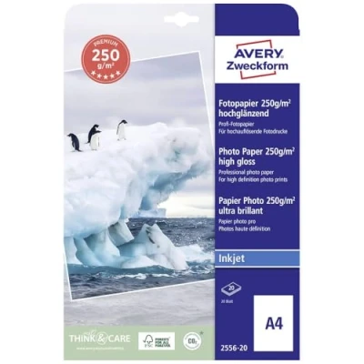 Abbildung von AVERY Zweckform 2556 20 Premium Inkjet Fotopapier (20 Blatt, 250 g/m², DIN A4 Papier, einseitig beschichtet, hochglänzend, FSC, für Fotodrucke in High Definition, Tintenstrahldrucker, sofort trocken)