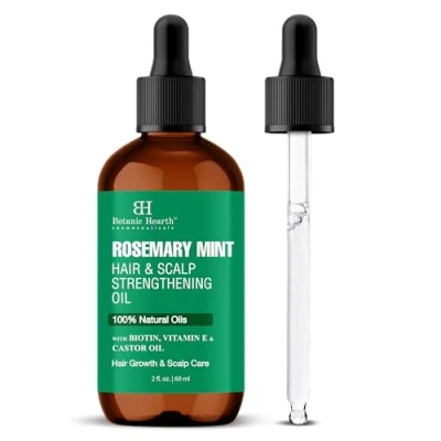 Abbildung von Botanic Hearth Rosmarin Minz und Haarhautstärkungsöl, 60 ml, natürliches Haarwachstum Kopfhautbehandlung, pflegende stärkende ätherische Öle für dickeres, heilendes Haar