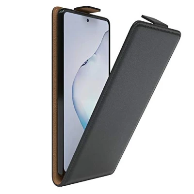 Abbildung von EAZY Case Hülle kompatibel mit Samsung Galaxy Note 10 Lite Flip Cover zum Aufklappen, Handyhülle aufklappbar, Schutzhülle, Flipcase, Flipstyle vertikal klappbar, aus Kunstleder, Schwarz